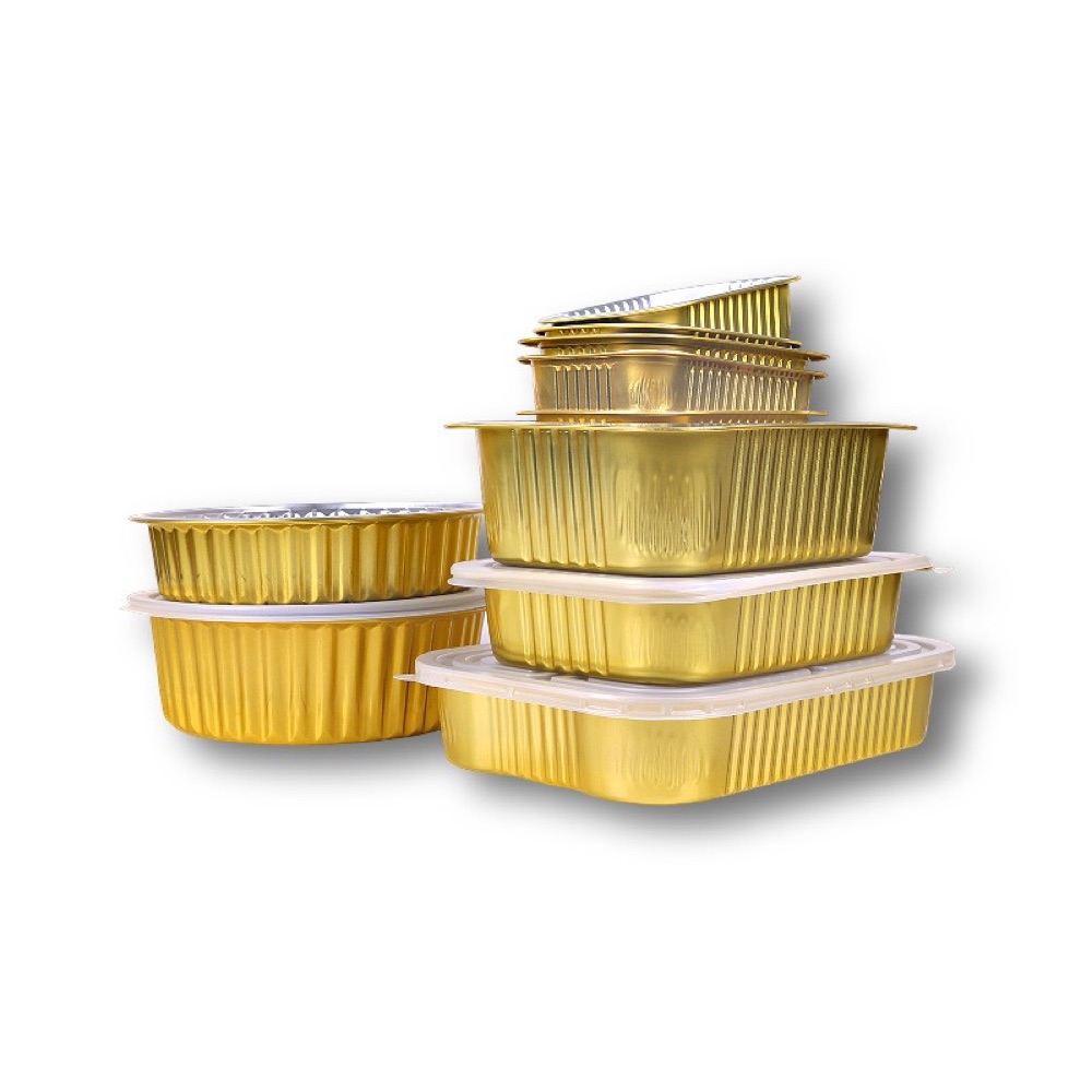 Gold aluminum foil containers with transparent lids