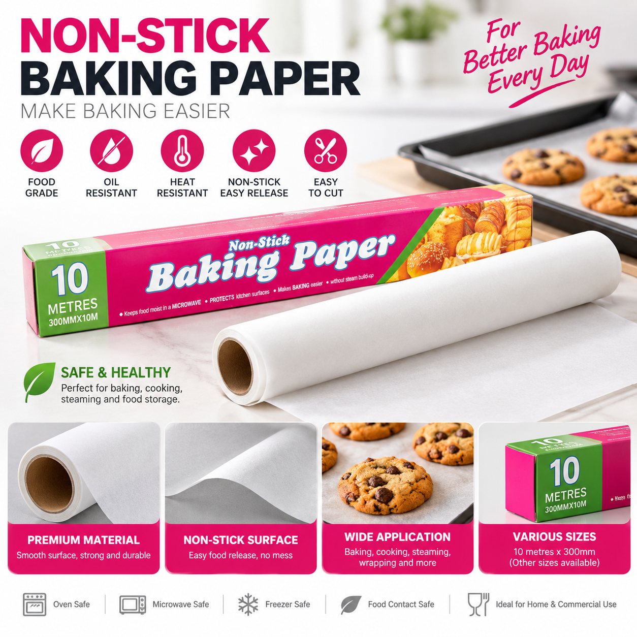 Silicone coated baking paper rolls for bakery and food packaging